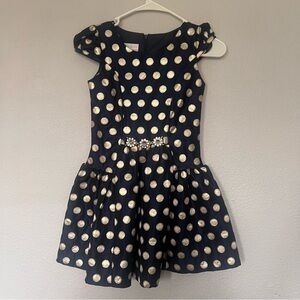 Iris & Ivy Navy and Gold Polka Dot Dress